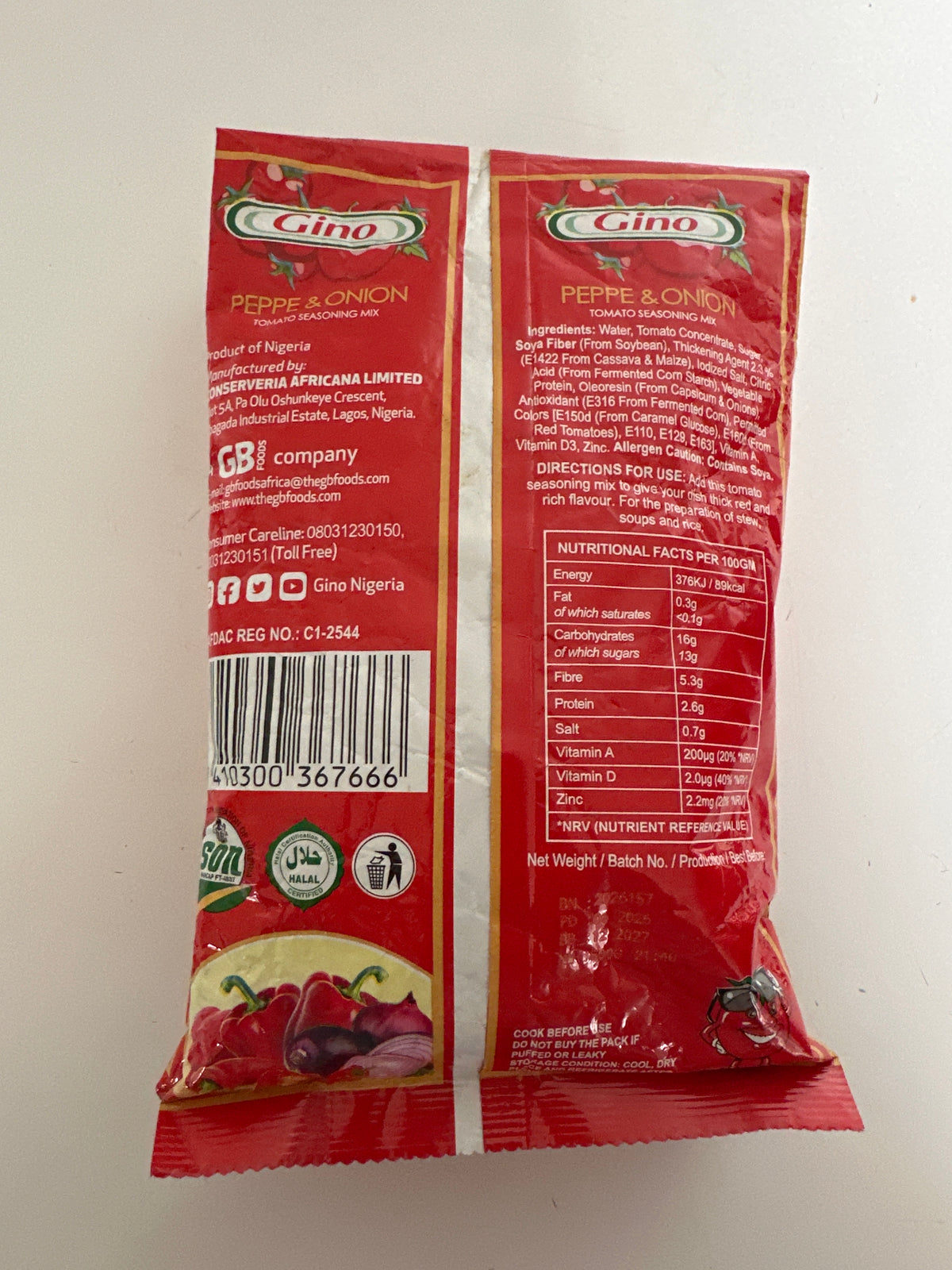 GINO PEPPER & ONION TOMATO SEASONING MIX - 500g MAXI PACK (=10 SACHETS) NIGERIAN TOMATO PASTE