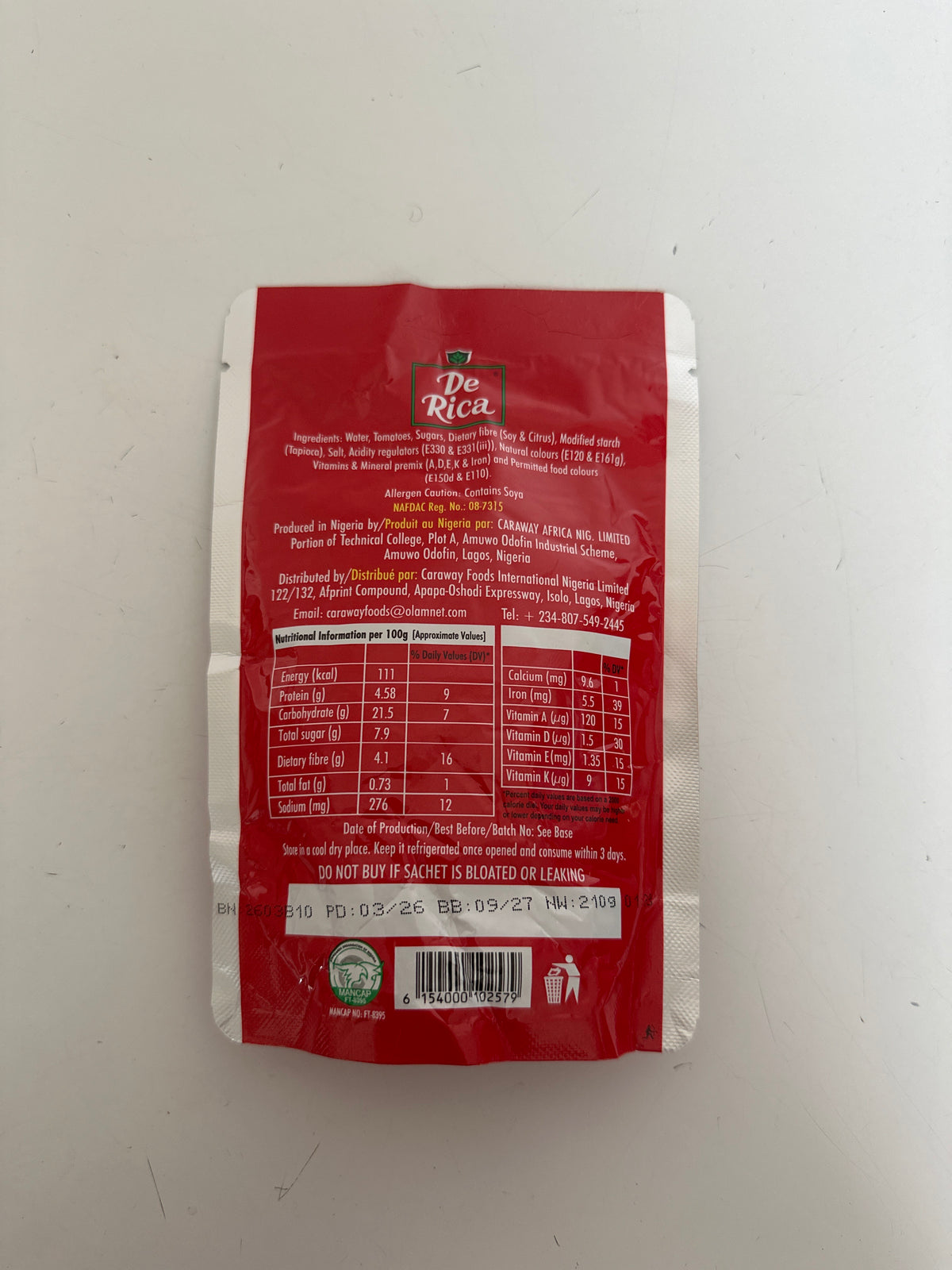 DE RICA TOMATO MIX - 220g OR 410g NIGERIAN TOMATO PASTE