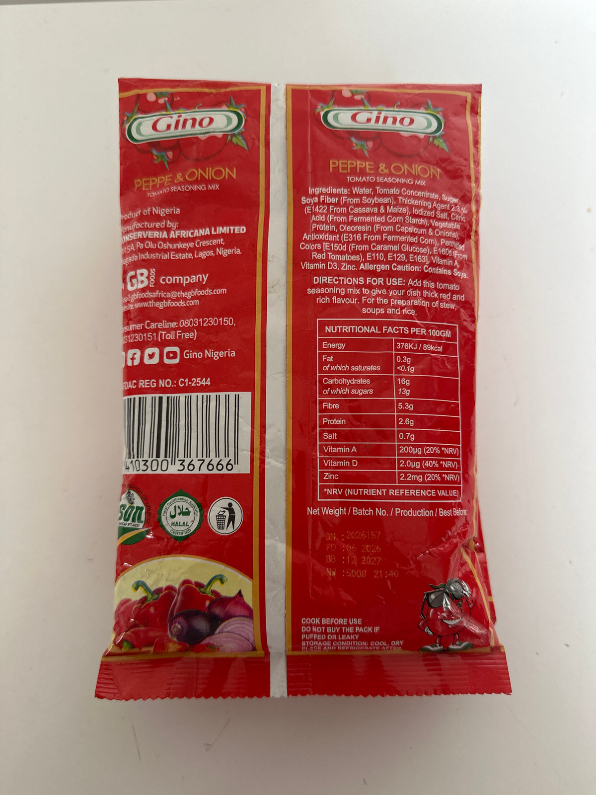 GINO PEPPER & ONION TOMATO SEASONING MIX - 500g MAXI PACK (=10 SACHETS) NIGERIAN TOMATO PASTE