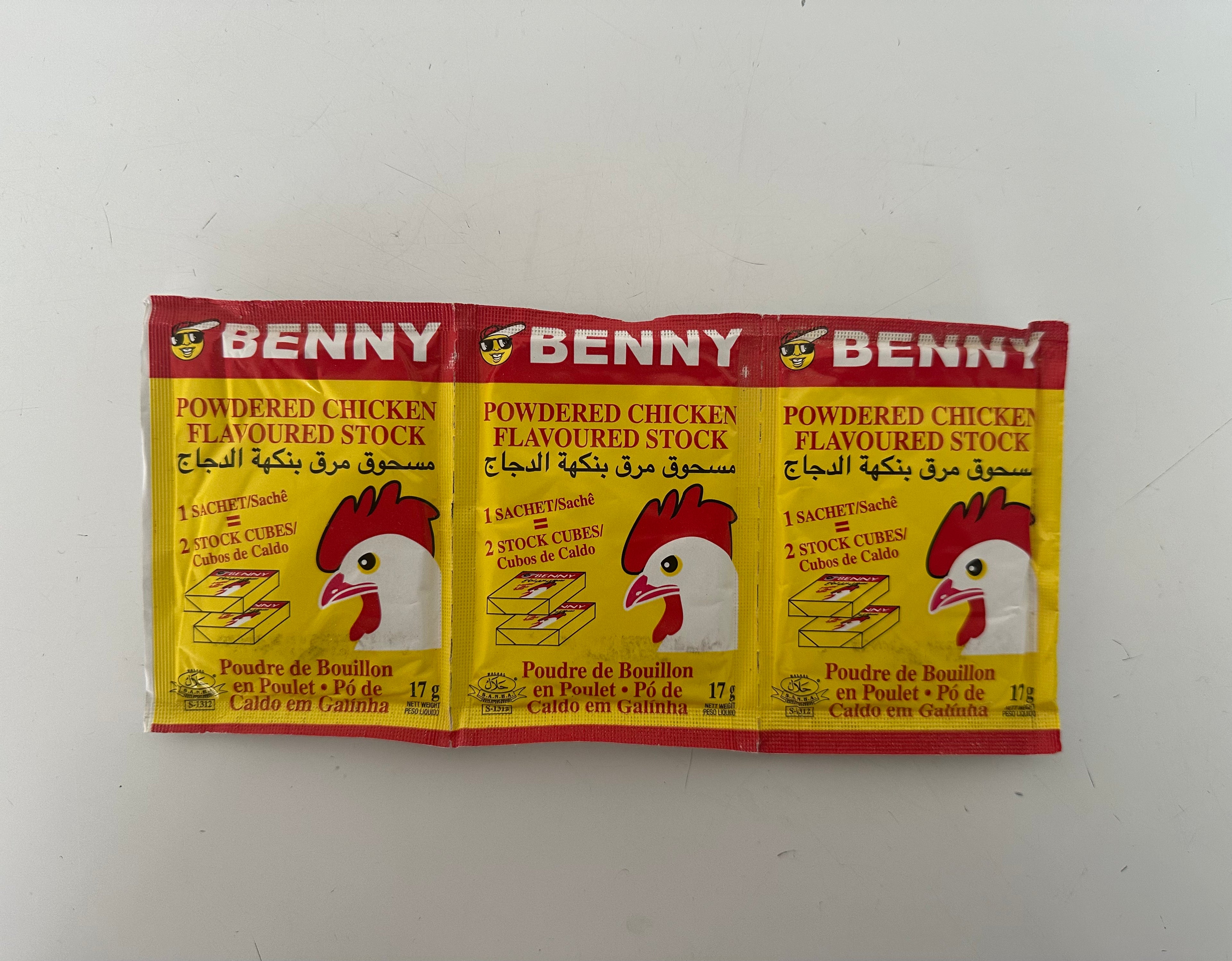 BENNY CHICKEN FLAVOURED STOCK SEASONING - row of 3 single packs